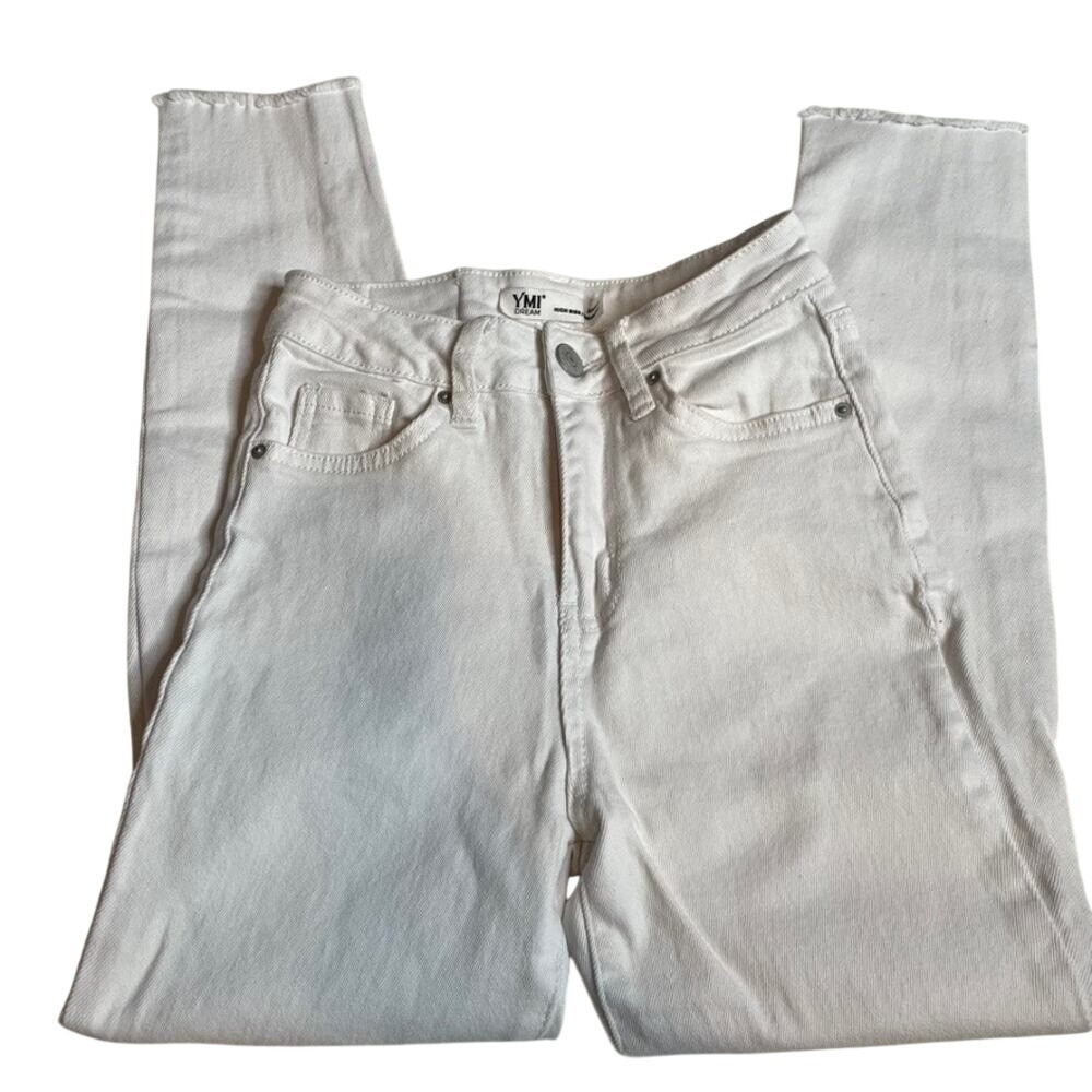YMI Jeans Women's White High Rise Ankle Dream Fit Distressed‎ Raw Hem